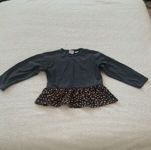 Zara Black and Pink Long Sleeve Tee with Ruffle Detail